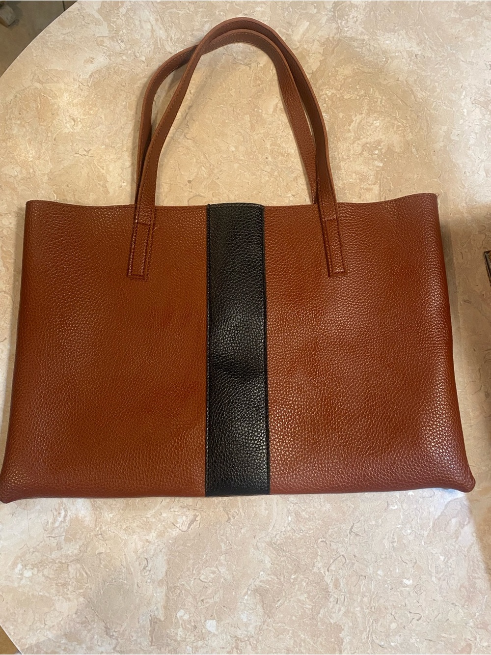 Vince Camuto Chestnut Tote with Black Center Panel